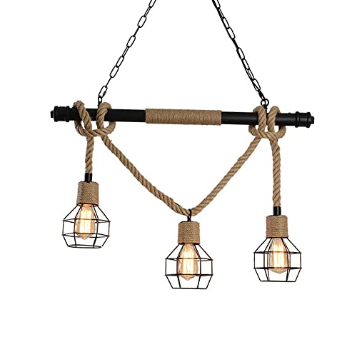 Chandelier en fer forgé et corde de chanvre 100 cm CFWSHJ pour bar et restaurant