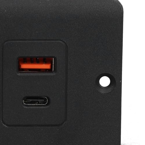 ZJchao Podwójne Gniazdko do Montażu Podtynkowego z Portami ładowania USB C i USB A, Wbudowana Listwa Zasilająca do Mebli, Szybkie ładowanie 20 W, Przewód Zasilający o Długości 1,5 M (BLACK)