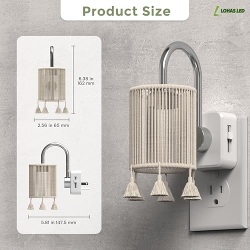 Image of L LOHAS LED Night Lights Plug into Wall, Boho Fabric Cylinder Night Light with Tassel, 0-100LM Dimmable Night Lights, Dusk to Dawn Sensor, Vintage Nightlight for Bedroom, Living Room, Hallway