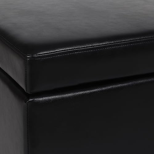 Adeco 42 Inches Faux Leather Storage Bench With Large Storage Space, Upholstered Rectangular Ottoman, Modern Minimalist Tufted Lift Top Footstool For Living Room (Lift Up Black) #TOP4