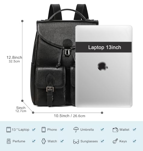 Image of COOLCY Women Vintage Genuine Leather Backpack Purse Fashion Rucksack Practical and Stylish Retro Daypack Bag (Black)