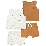 Modern Moments by Gerber Baby Boys' Sleeveless Shirt and Shorts Set, Ivory Sailboats/Medium Brown, 18 Months