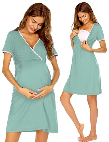 Image of Ekouaer Nursing Nightgown Delivery and Labor Gown for Hospital Short Sleeve Maternity Breastfeeding Dress