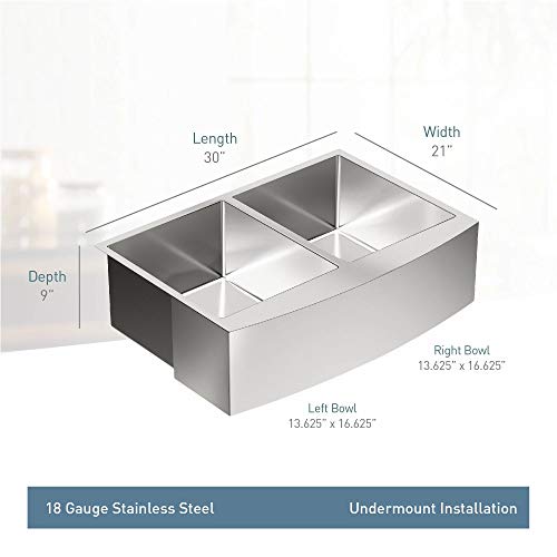 Moen G18220 1800 Series Stainless Steel Apron Front Farmhouse 18 Gauge Double Bowl Sink, Stainless #TOP3