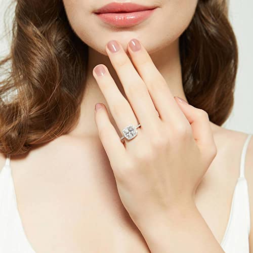 BERRICLE Sterling Silver Halo Wedding Engagement Rings Cushion Cut Cubic Zirconia CZ Promise Ring for Women, Rhodium Plated 6