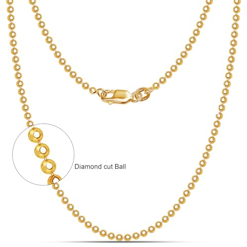 LeCalla 18K Gold Over Sterling Silver Italian 1.50 MM, 2 MM, 3 MM Ball Chain Necklace for Teen Women and Men 16, 18, 20, 22, 24 Inches, 925 Sterling Silver Chain Made in Italy with Lobster-Clasp3