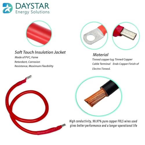 Image of Daystar 35 Sq Mm (2 Guage) Red and Black Charge Controller Cable | Battery Connecting Cables (2 Feet Each)