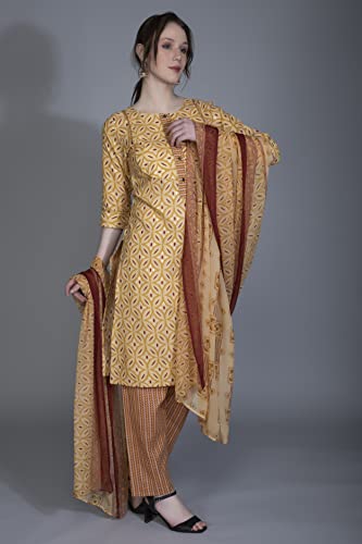 Image of DHRUVI TRENDZ Cotton Kurta Set With Dupatta For Women | Kurta Set For Women | Festive Kurta Set For Women | Regular Fit Kurta