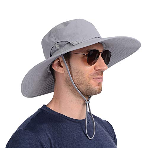 USHAKE Super Wide Brim Fishing Sun Hat Water Resistant Bucket Hat for Men or Women Light Grey