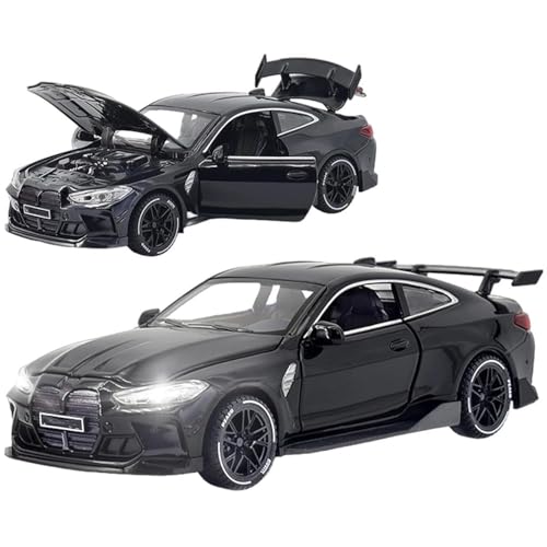 Image of Model Car Exclusive Alloy Metal Pull Back Die-cast Car Metal Pullback Toy car with Openable Doors & Light Music Best Gifts Toys Kids (1:32 Scale B-M-W M4 - Black Color)