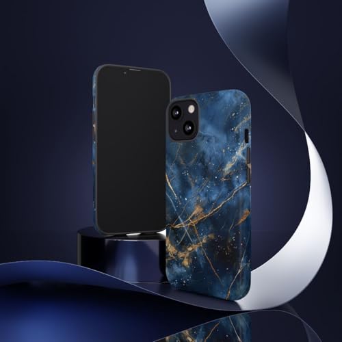 Coque iPhone 13 marbre bleu et veines dorées rigide de luxe - 2
