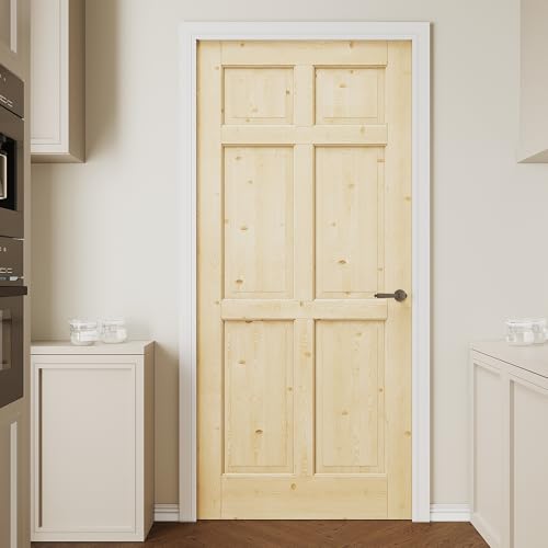 CRUTOP 36''x80'' Colonial 6 Panel Passage Door, Pine Wood Door Slab, Solid Core Panel for...