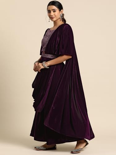 Image of Libas Womens Embroidered Velvet Saree for Women