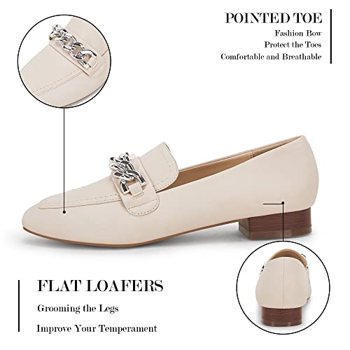 Coutgo Penny Loafers For Women Business Pu Leather Low Block Heel Flats Shoes Teacher Office Driving Slip On Shoes With Silver Metal Chain #TOP1