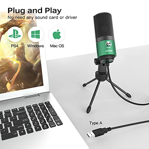 Image of FIFINE USB Gaming Microphone for PC Desktop, PS4 and Mac, Gain Control, External Condenser Computer Mic for Streaming, Podcasting, Twitch, Discord, Green - K669G