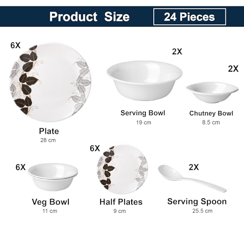 Image of Golden Fish Melamine 24 Pieces Dinner Set - Durable, Stylish, BPA-Free Tableware, Crockery Set for Dining & Gifting | Plates & Bowls (Floral-2)
