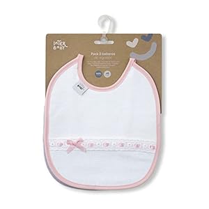 Set van 2 slabbetjes met pasacints en geborduurde strepen in roze en grijs