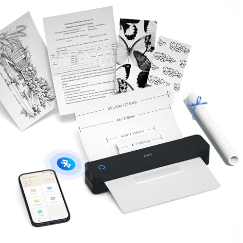 Image of PRT Portable Printer, Inkless Thermal Bluetooth printer Support A4, A5, Compatible with iOS, Android, Laptop, Small Printer for Office, Vehicle, Home Use