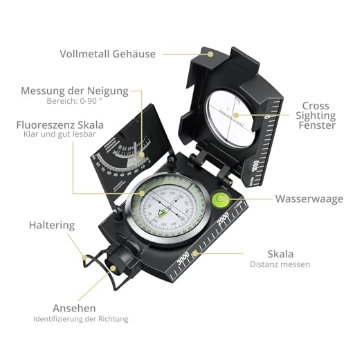 Anbte Kompass Militär mit Klinometer Professioneller Marschkompass IP65 Compass mit Tragetasche Wasserdicht Navigation Compass für Jagd Camping Wandern Outdoor-Aktivitäten – Bild 5