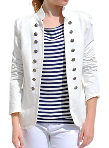 Women's Vintage Blazer Double Breasted Casual Slim Fit Solid Suit Jacket White XS