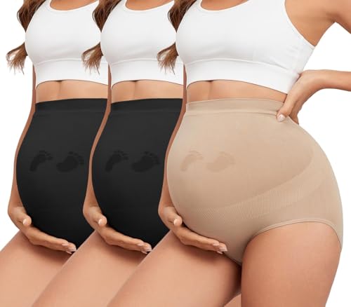 Y25D Maternity Underwear Seamless High Waisted Maternity Panties Over Bump Pregnancy Belly Support 3 Pack