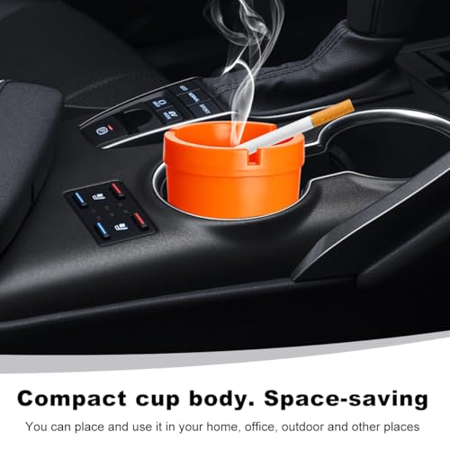 Image of Ohleats 2 PCS Car Ashtray, Smokeless Smellproof Windproof Self-Extinguishing Auto Ashtray, Portable Mini Vehicle Cigarette Trash Can Fits Most Cup Holder for Home Office, Car Accessories (Orange)
