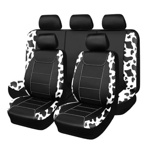 Flying Banner car seat Covers Protects Water Proof Faux Leather Carbon Fiber Front and Rear Bench (Cow Black Full Set - 8PCS)