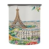 Cgiub Romantic Paris Bocal alimentaire hermétique en acier inoxydable avec couvercle pour bonbons, grains de café, thé, bonbons, fruits