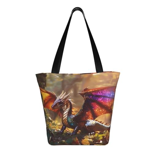 Magical Dragon Print Lightweight Shoulder Bag Summer Outings Tote Bags Travel Hiking Work Casual Use3