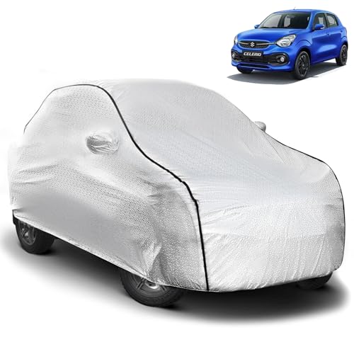 Image of Pivalo Car Cover for Maruti Celerio All Model & Years (2014-2024) 100% Waterproof with Mirror Pockets, Triple Stitched Bottom Elastic Dustproof Full Body Protection (Heat & UV Resistant, Silver)