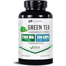 Healthfare Green Tea Extract Pills 2100mg | Supplement Standardized with EGCG & Polyphenols | 200 Vegan Capsules | Extra Strength Antioxidant Support | Non-GMO, Gluten-Free | Made in USA