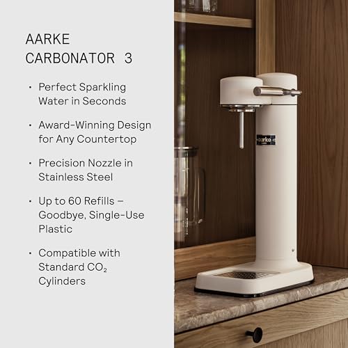 Image of Aarke Carbonator 3 - Sparkling Water Maker & CO2 Cylinder, Matte White | CO2 Cylinder Included, Stainless Steel, Cordless Soda Maker for Home, Carbonated Water Machine, BPA-free PET Bottle Included