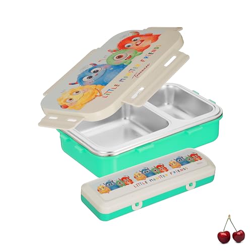 Image of Trueware Pluto Lunch Box 2 Compartment Leak-Proof BPA Free Stainless Steel, Lunch Box for Kids, Lunch Box for School & Office with a Spoon, 580 ML