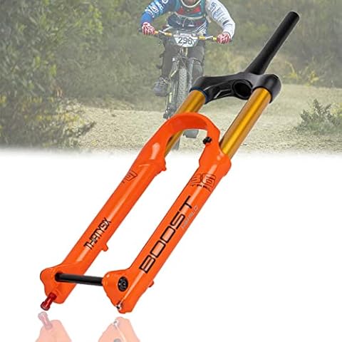 Asiacreate MTB Downhill Suspension Fork 27.5 29 Inch Disc Brake Mountain Bike Front Fork Tapered Tube Air Forks Thru Axle 15mm Travel 140mm With Damping DH Fit TRAIL (Color : Orange, Size : 29'') Cover
