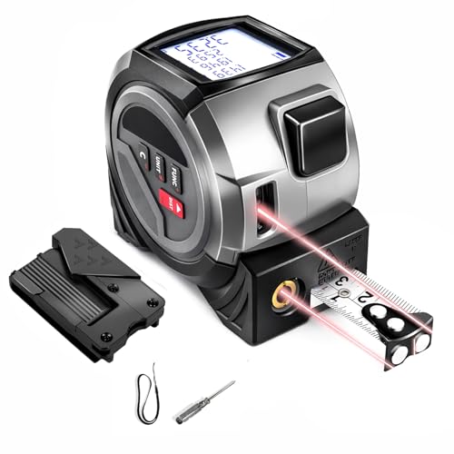 Image of 3-in-1 Laser Tape Measure, Cross Line Level, Digital Distance Meters 131ft/40m, Backlit LCD Display, Building Measurement Device, Pythagorean/Area/Volume Calculation & 5 m Tape Measure (Grey)