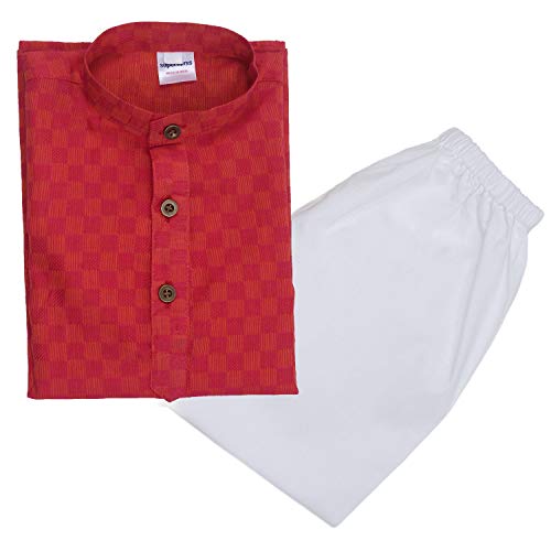 Image of superminis Baby Boys Traditional Ethnic Wear Handloom Cotton Solid Pattern Kurta With White Pyjama Set