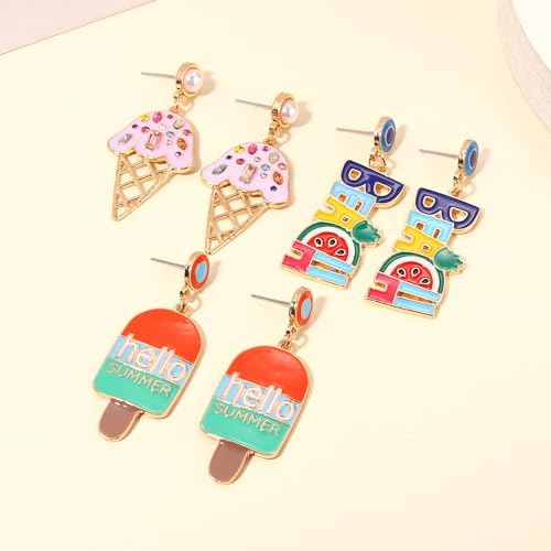 Summer Earrings Hawaiian Beach Earrings Ice Cream Cone Earrings Hello Summer Popsicle Dangle Earrings Super Cute Beach Pendant Earrings Summer Decoration Beach Party Jewelry Gifts 6