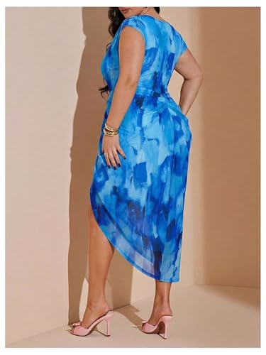 Image of Floerns Women's Plus Size Asymmetrical Neck Long Dress Ruched Slit Hem Cocktail Dress