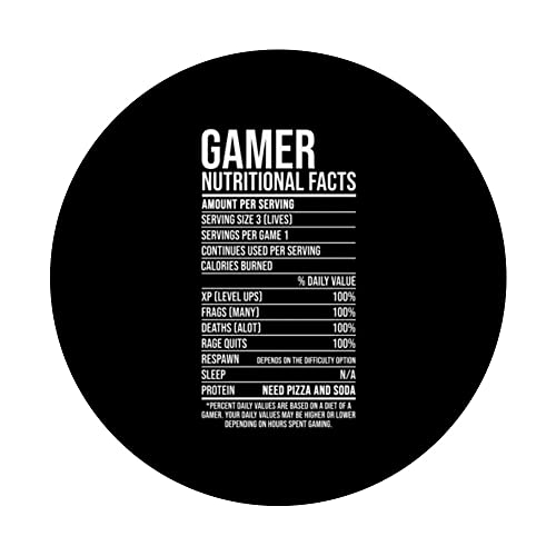 Gamer Nutritional Facts Video Game Player Gaming Nerd Geek PopSockets Swappable PopGrip, Black - Image 3