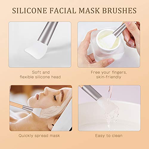 BESTOPE Makeup Brushes 17Pcs Bamboo Handle Makeup Brush Set with 1 Pcs Silicone Face Mask Brush&1 Makeup Sponge&1 Brush Cleaner Premium Synthetic Concealers Foundation Eye Shadows Make Up Brush Kit