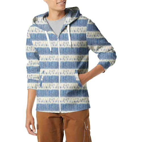 Mens Full Zip Hoodie Lightweight Polyester Sweatshirt With Drawstring Hood Geometric Pattern Casual Streetwear