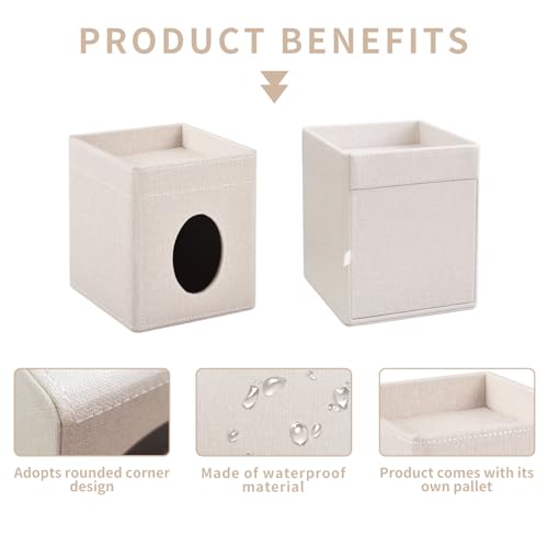 XNONE Tissue Box Cover with Storage Tray Square Tissue Box Holder PU Leather Facial Tissues Organizer Tray for Bathroom Vanity Bedroom Office Car,Stylish Napkin Caddy Decorative Organizer,Beige - Cosy Home Interiors XNONE Tissue Box Cover with Storage Tray Square Tissue Box Holder PU Leather Facial Tissues Organizer Tray for Bathroom Vanity Bedroom Office Car,Stylish Napkin Caddy Decorative Organizer,Beige - Image 7