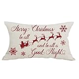 Cariwotan Red Merry Christmas to All A Good Night Snowflakes Winter Decorative Lumbar Pillowcase Throw Pillow Cover Case Chair Sofa Bed Home Decoration Cotton Linen Rectangular 12 x 20 Inches