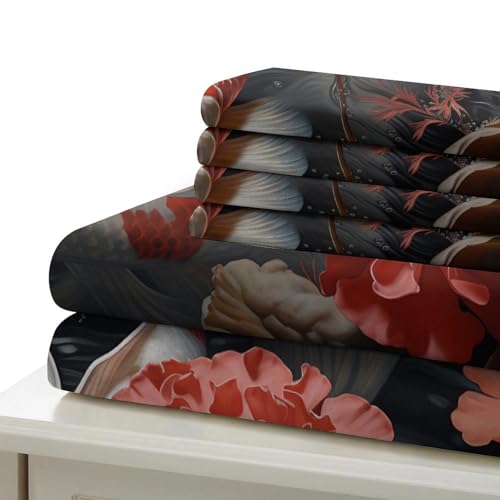 Housse de couette 140x200 poisson Koï en microfibre douce sans repassage