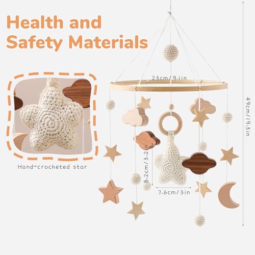 Image of SNOWIE SOFT Cradle Toys Hanging, Cute Wooden Crib Toys for New Born Baby with Assorted Wooden Charms Crib Mobile Toy Baby Soothing Toy Babies Cribs Ornament Babies Rustic Nursery Room Decor