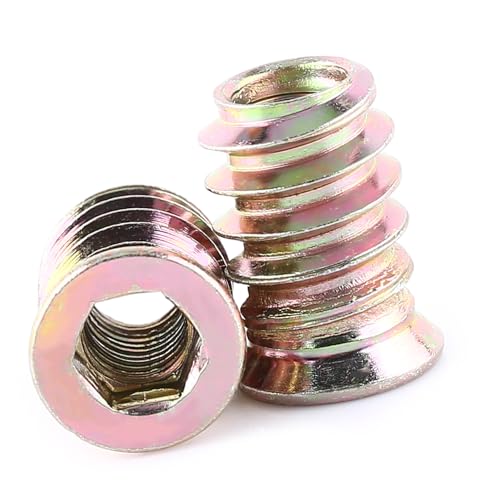 20pcs Carbon Insert Nut Wood Nut Steel Hex Socket Drive Threaded Nut For Wood Furniture (M6*17mm)