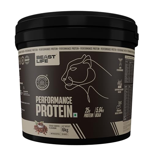 Image of BeastLife Performance Yeast Protein Powder | 25g Protein | Cold Coffee |NABL Lab Certified | High Absorption for Muscle Growth |Smooth & Light, Easy to Digest with Ultrasorb Tech|5.64g BCAA | Best For Gut | Beta Glucan | Improves Immune Function | 6 Kg