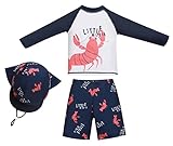 SEAUR Kinder Jungen Badeanzug UV Schutz Rash Guard Langarm 3 Teilig Badeset mit Sonnenhut Schwimmshirt Badehose - 110