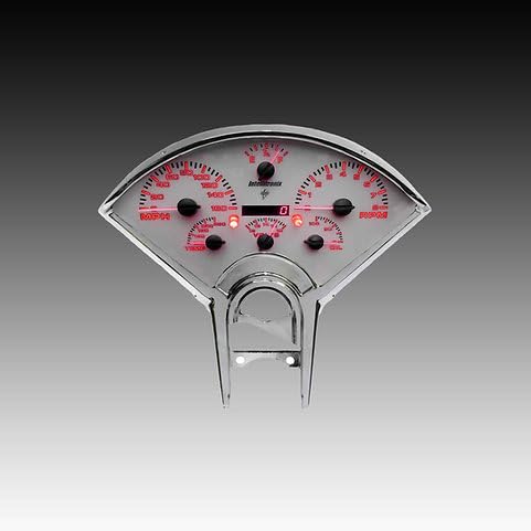 1955-1956 Chevy Bel Air Analog Gauge Cluster Replacement, White Faceplate, GPS Speed, Water & Oil Press Sending Units Included (Red)