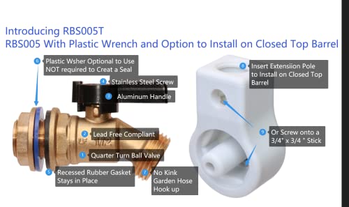 RBS005T-LF-Brass-Rain-Barrel-Spigot--NPS-LF-Compliant-Quarter-Turn-Ball-Valve-with-Plastic-WrenchNut-Holder-and-Option-to-Install-on-Closed-Top-Barrel-with-Bung-Hole
